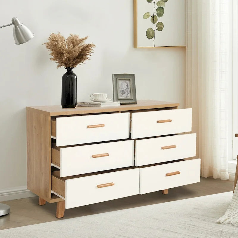 White and Wood Tone Multi-Drawer Storage Cabinet