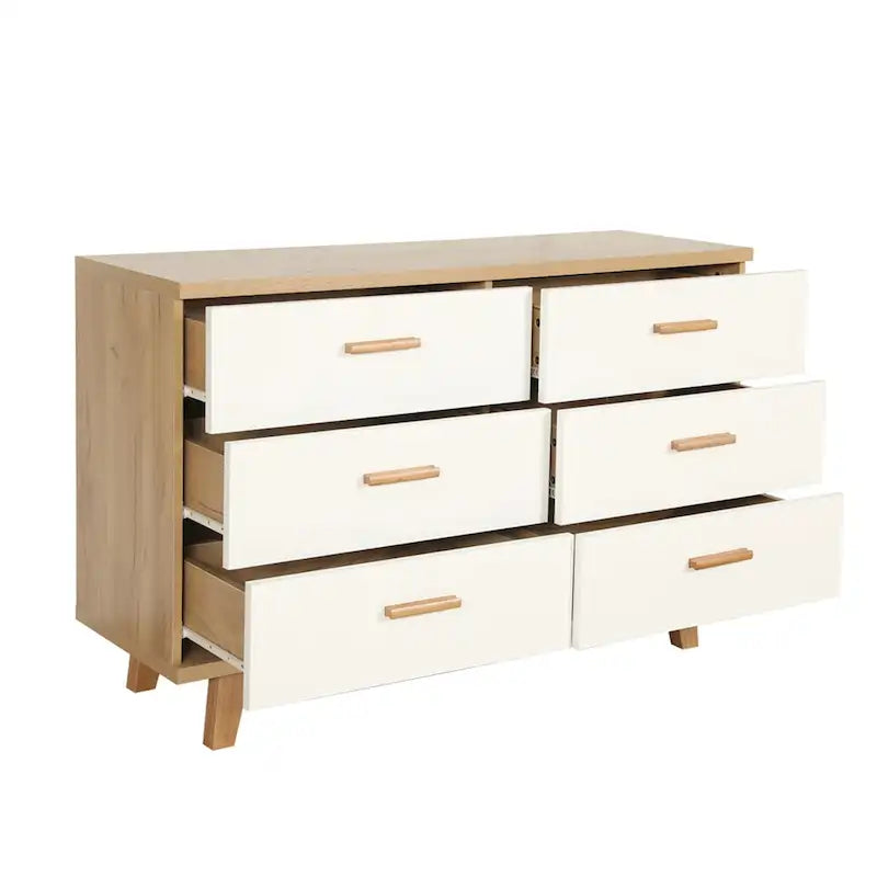 White and Wood Tone Multi-Drawer Storage Cabinet