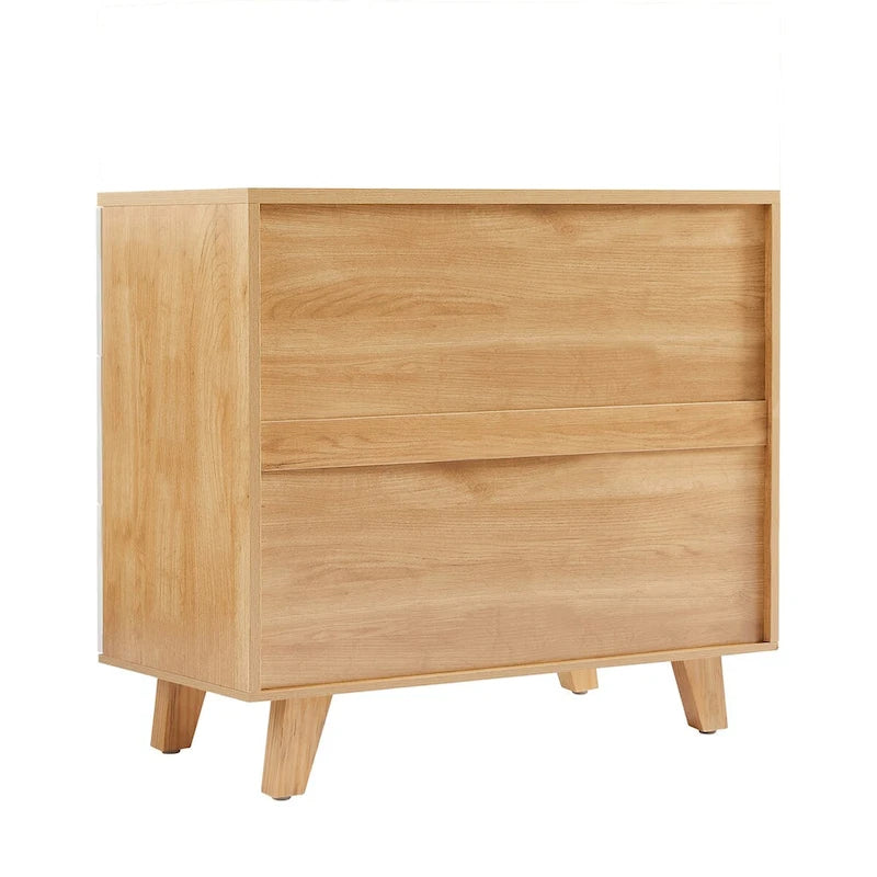 White and Wood Tone Multi-Drawer Storage Cabinet