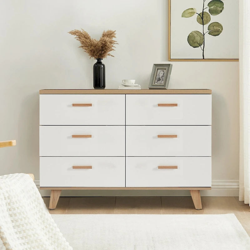 White and Wood Tone Multi-Drawer Storage Cabinet