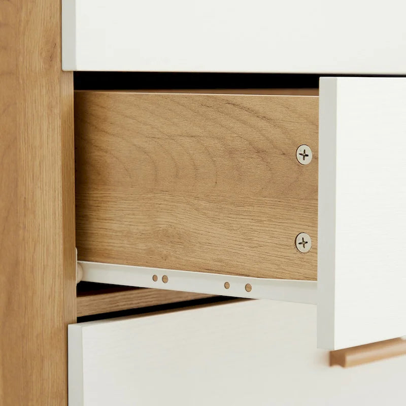 White and Wood Tone Multi-Drawer Storage Cabinet