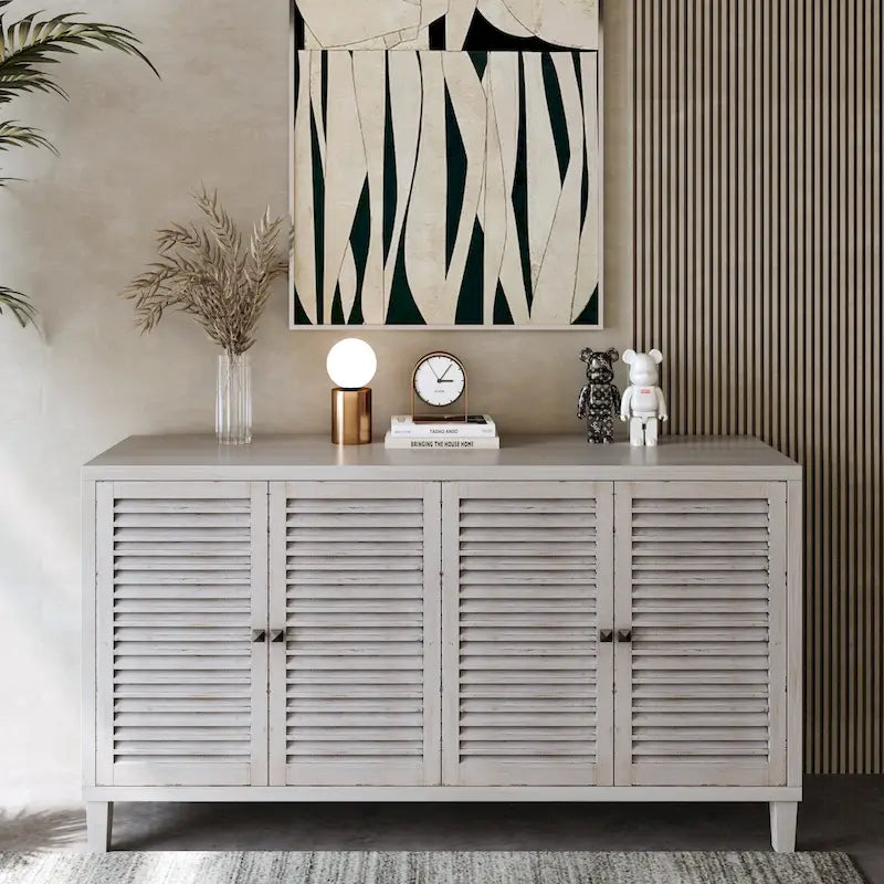 White Wash 4-Door Shutter Sideboard Cabinet