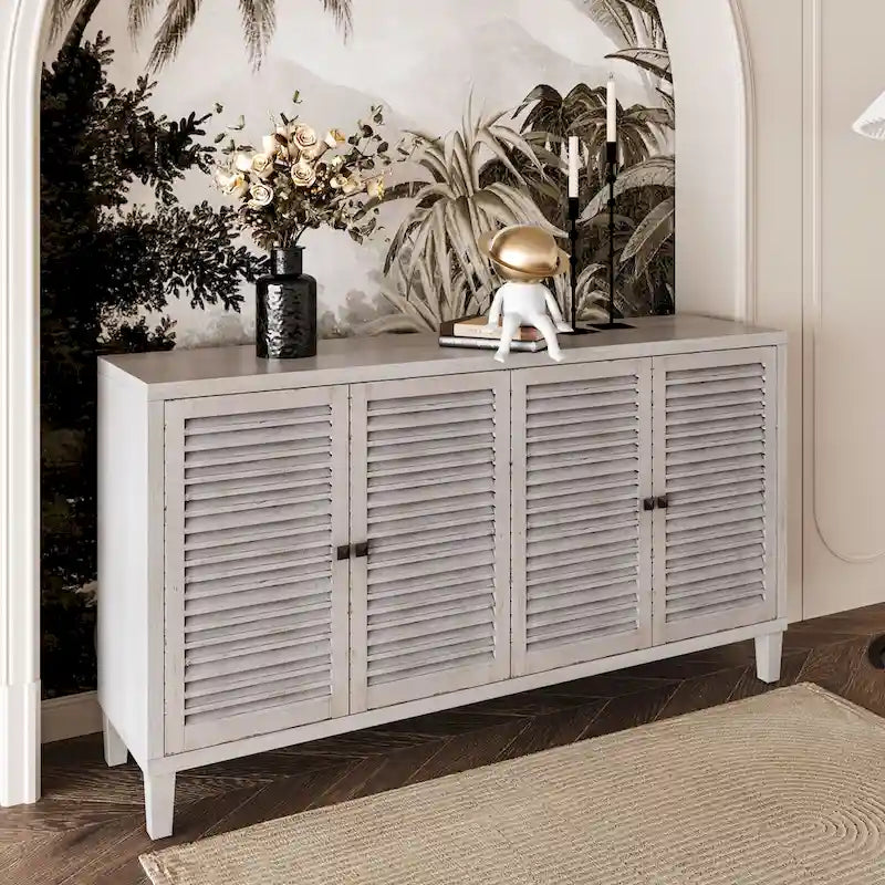 White Wash 4-Door Shutter Sideboard Cabinet