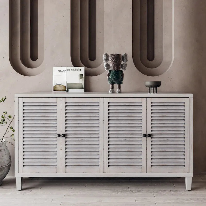 White Wash 4-Door Shutter Sideboard Cabinet