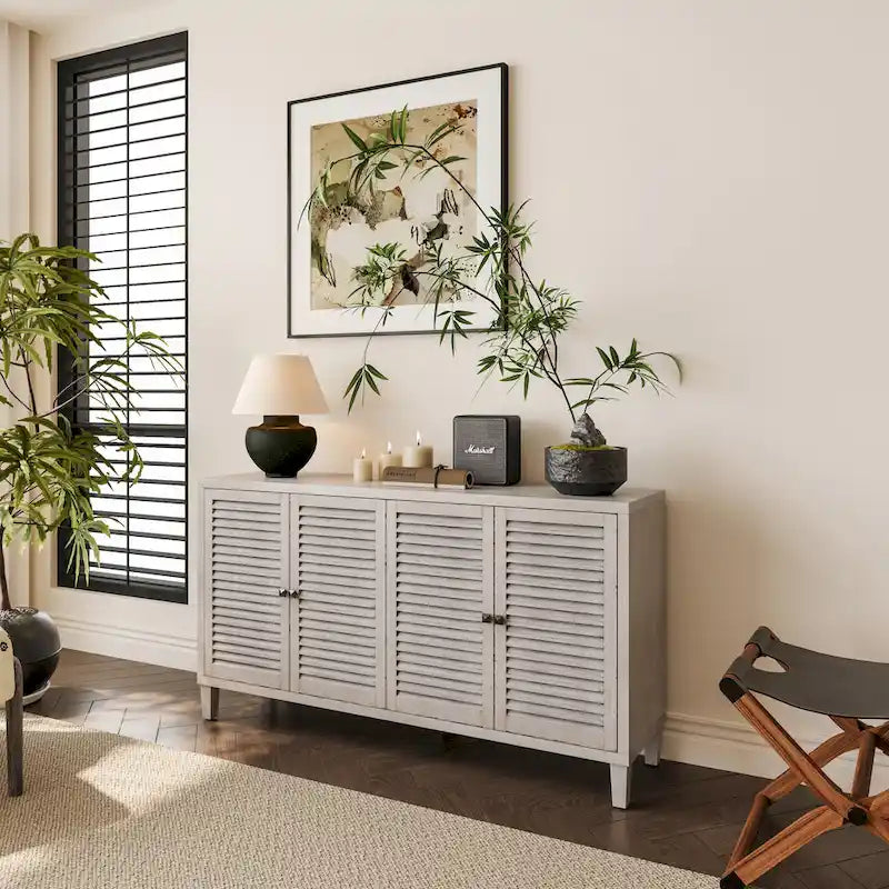 White Wash 4-Door Shutter Sideboard Cabinet