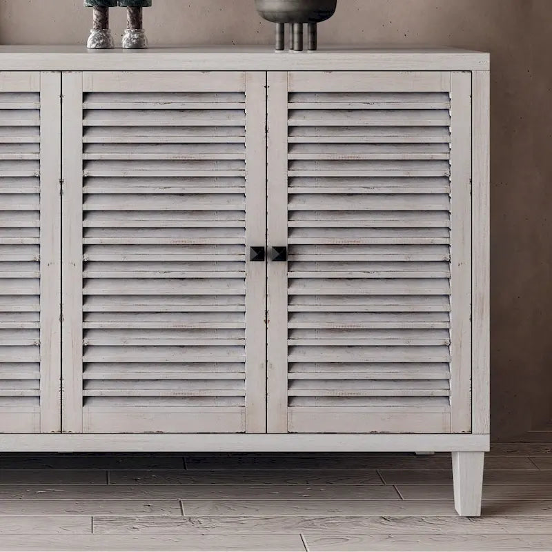 White Wash 4-Door Shutter Sideboard Cabinet