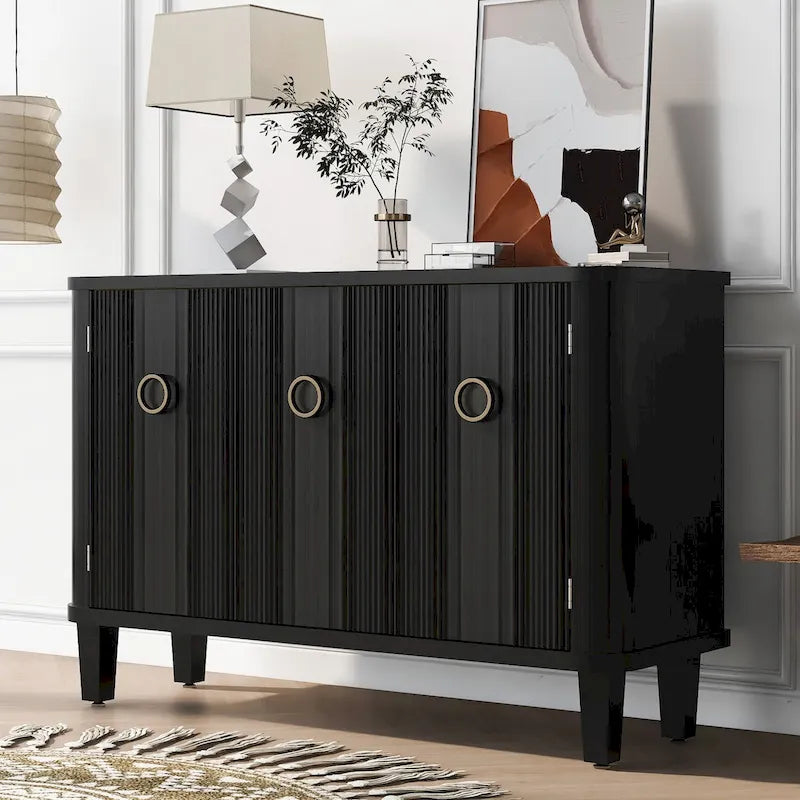 Wood Veneer Cabinet - 3 Doors - Metal Handles - Cedar Legs