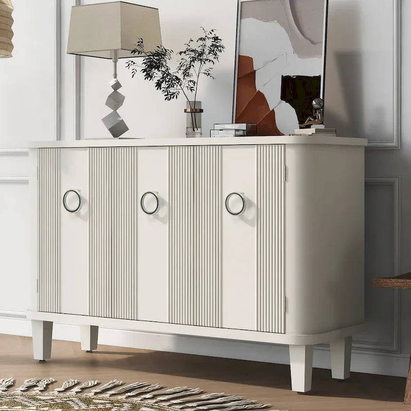 Wood Veneer Cabinet - 3 Doors - Metal Handles - Cedar Legs