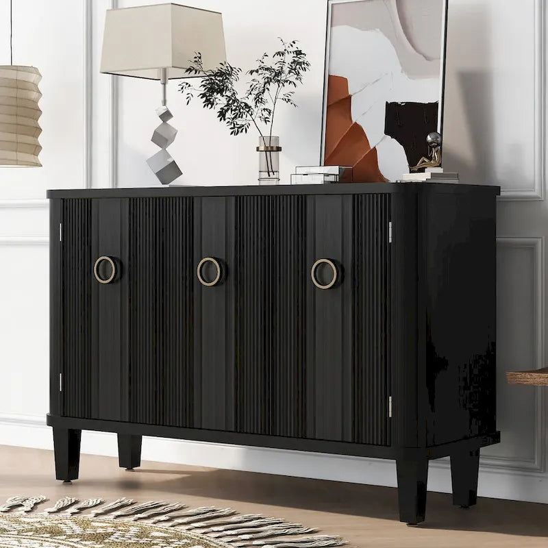 Wood Veneer Cabinet - 3 Doors - Metal Handles - Cedar Legs