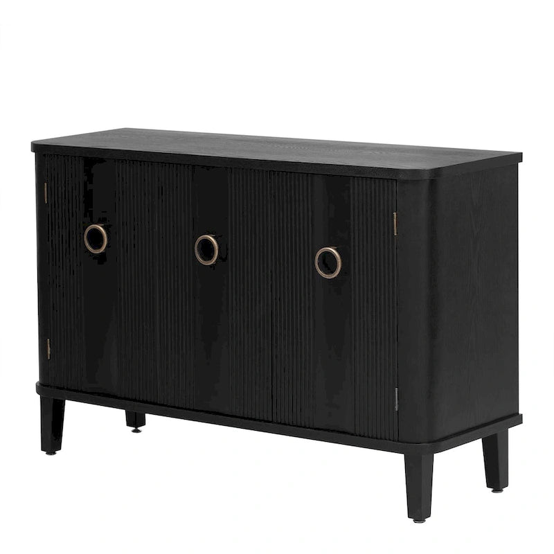 Wood Veneer Cabinet - 3 Doors - Metal Handles - Cedar Legs