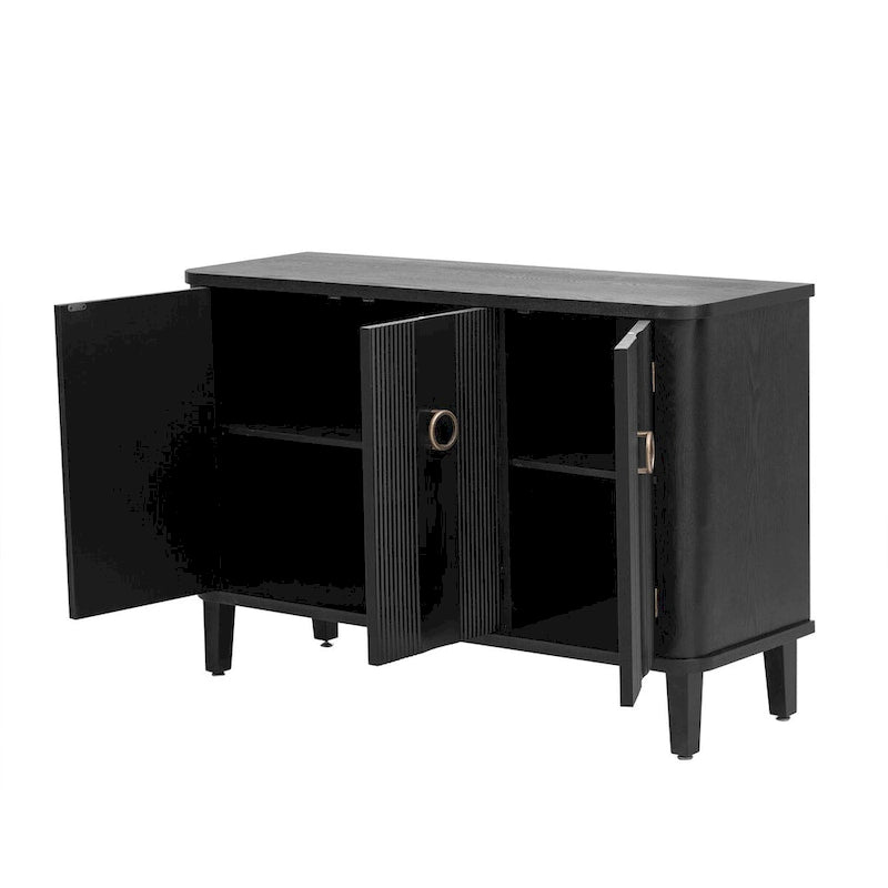 Wood Veneer Cabinet - 3 Doors - Metal Handles - Cedar Legs