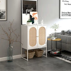 Natural Rattan Tall Storage Cabinet with Metal Legs