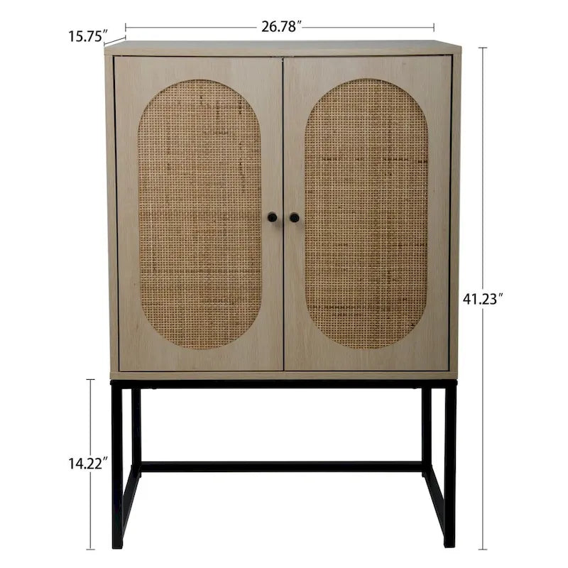 Natural Rattan Tall Storage Cabinet with Metal Legs