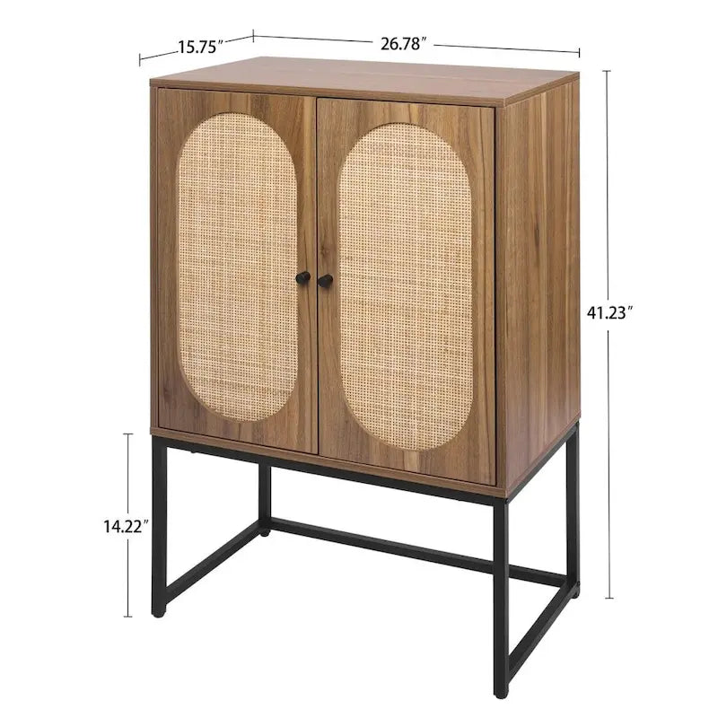 Natural Rattan Tall Storage Cabinet with Metal Legs