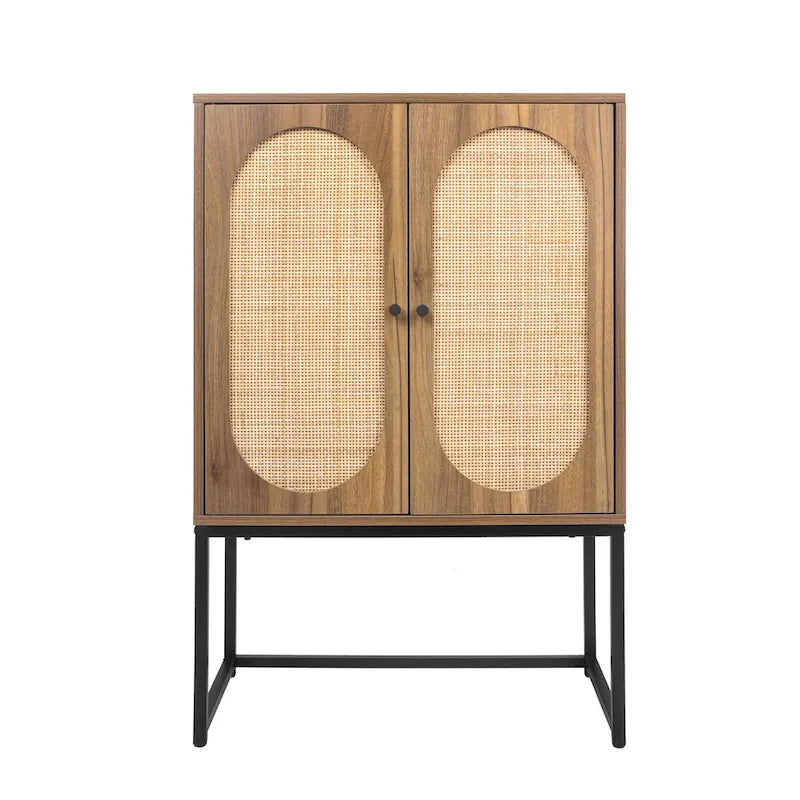 Natural Rattan Tall Storage Cabinet with Metal Legs