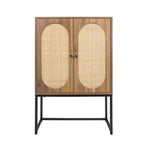Natural Rattan Tall Storage Cabinet with Metal Legs
