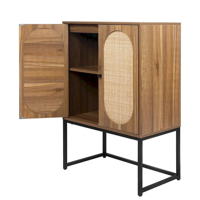 Natural Rattan Tall Storage Cabinet with Metal Legs