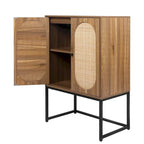 Natural Rattan Tall Storage Cabinet with Metal Legs