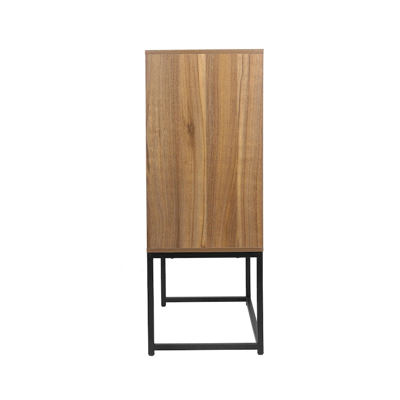 Natural Rattan Tall Storage Cabinet with Metal Legs