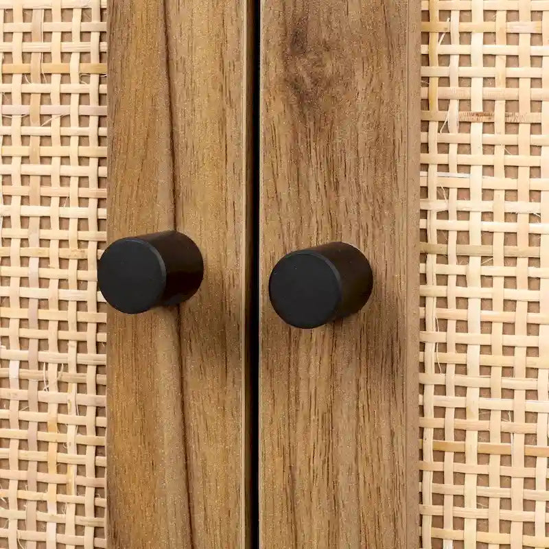 Natural Rattan Tall Storage Cabinet with Metal Legs