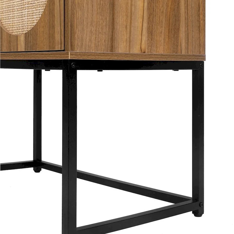 Natural Rattan Tall Storage Cabinet with Metal Legs