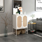 Natural Rattan Tall Storage Cabinet with Metal Legs