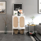 Natural Rattan Tall Storage Cabinet with Metal Legs