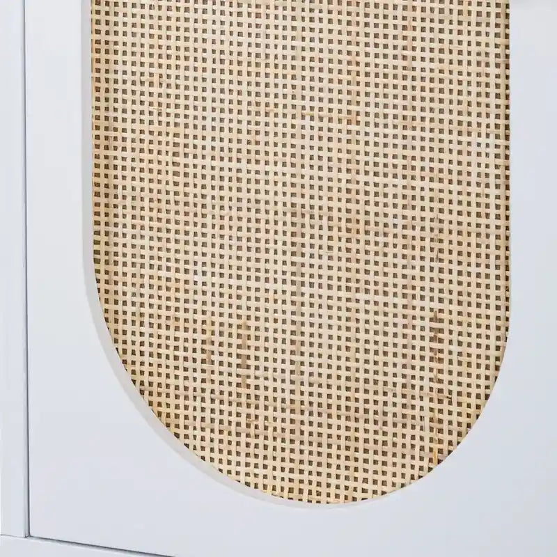 Natural Rattan Tall Storage Cabinet with Metal Legs