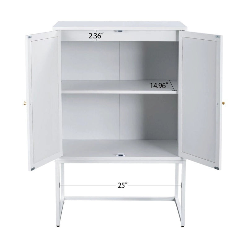 Natural Rattan Tall Storage Cabinet with Metal Legs