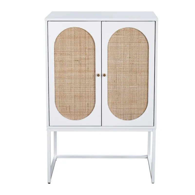 Natural Rattan Tall Storage Cabinet with Metal Legs