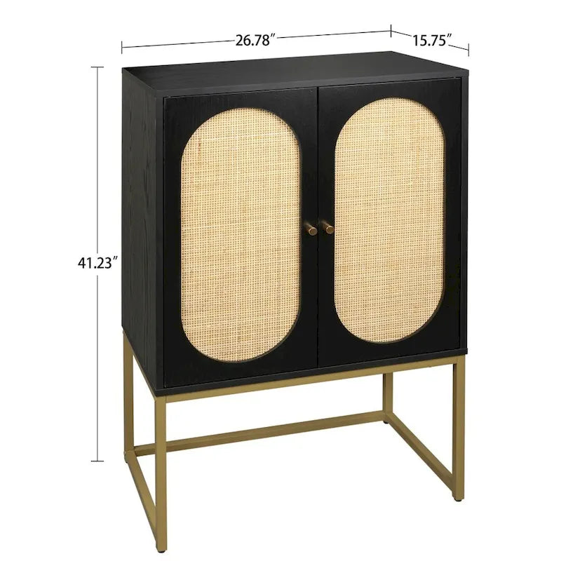 Natural Rattan Tall Storage Cabinet with Metal Legs