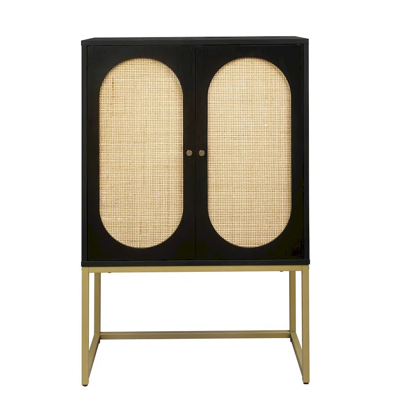 Natural Rattan Tall Storage Cabinet with Metal Legs