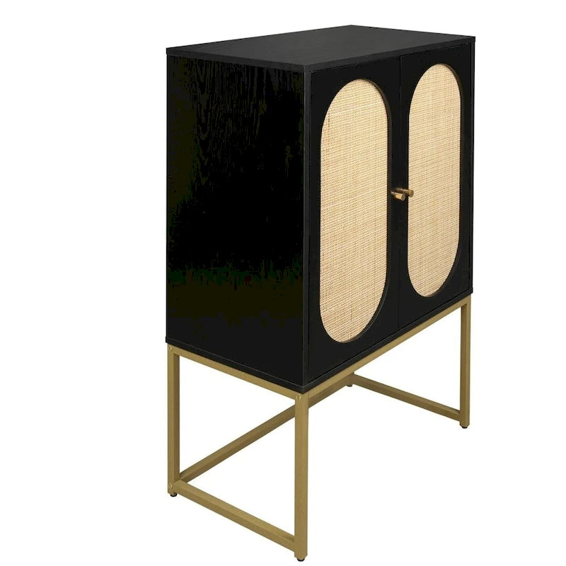 Natural Rattan Tall Storage Cabinet with Metal Legs