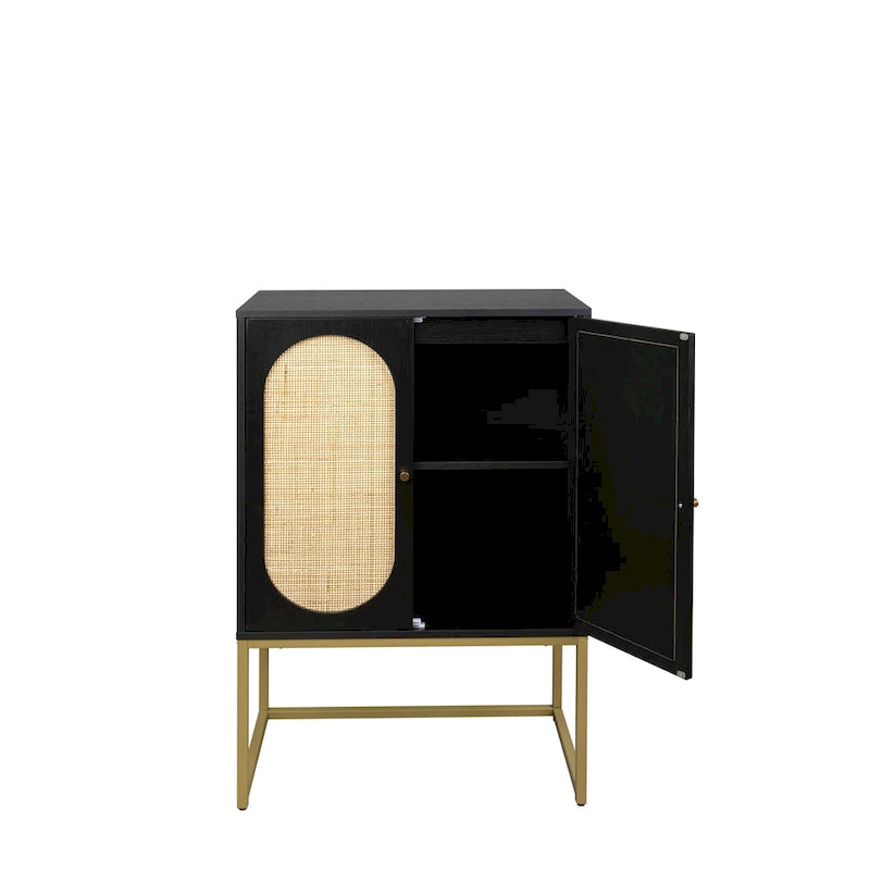 Natural Rattan Tall Storage Cabinet with Metal Legs