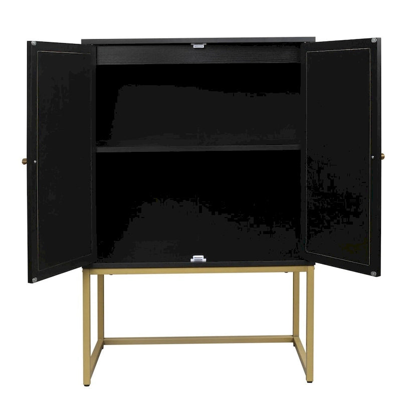 Natural Rattan Tall Storage Cabinet with Metal Legs