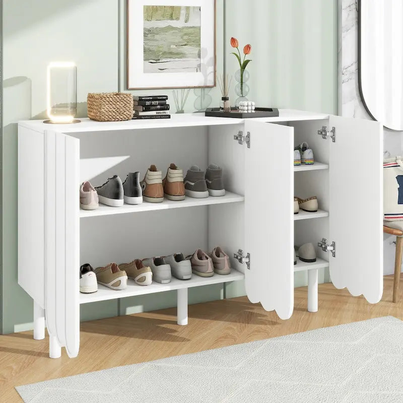 White Shoe Cabinet with Wave Pattern Doors - 31.5" Wide