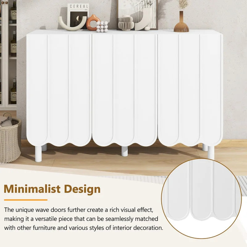 White Shoe Cabinet with Wave Pattern Doors - 31.5" Wide