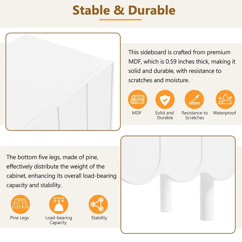 White Shoe Cabinet with Wave Pattern Doors - 31.5" Wide