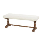Cream Fabric Bench with Brown Turned Legs - Seats 2