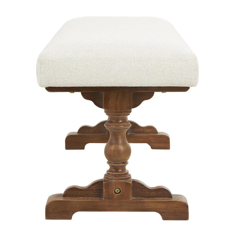 Cream Fabric Bench with Brown Turned Legs - Seats 2