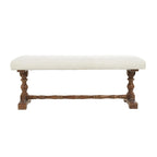 Cream Fabric Bench with Brown Turned Legs - Seats 2