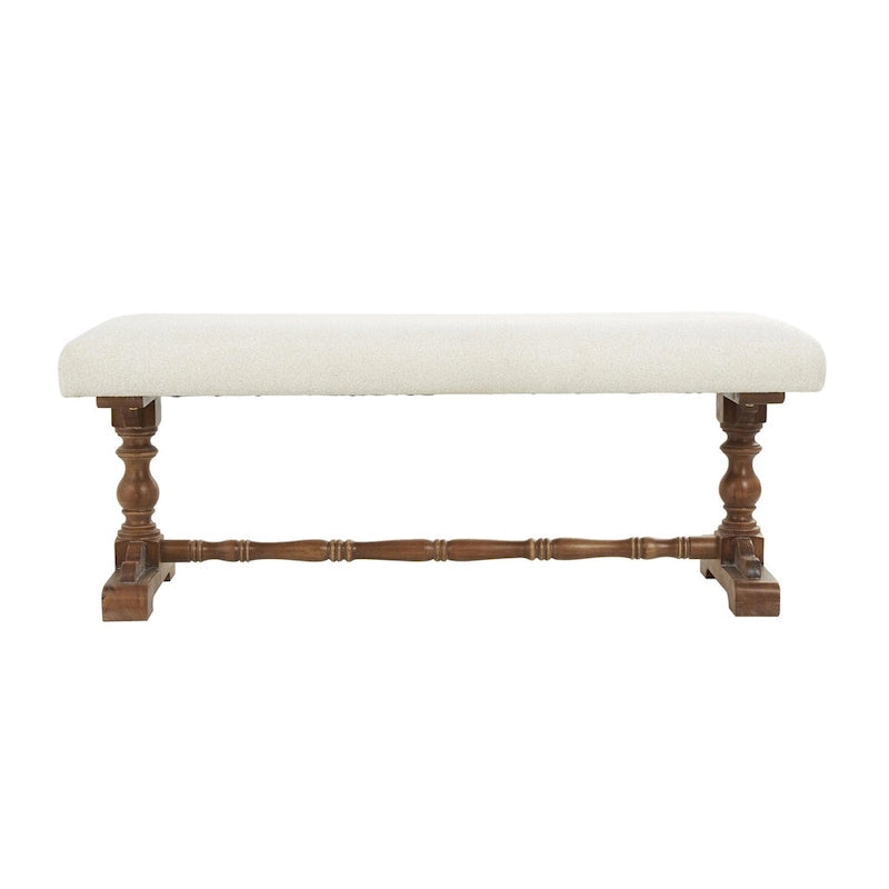 Cream Fabric Bench with Brown Turned Legs - Seats 2