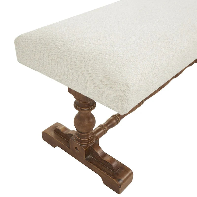 Cream Fabric Bench with Brown Turned Legs - Seats 2