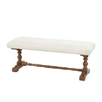 Cream Fabric Bench with Brown Turned Legs - Seats 2