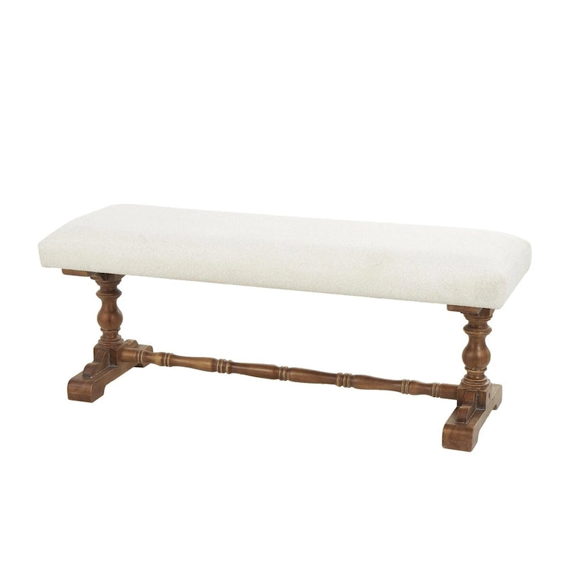 Cream Fabric Bench with Brown Turned Legs - Seats 2