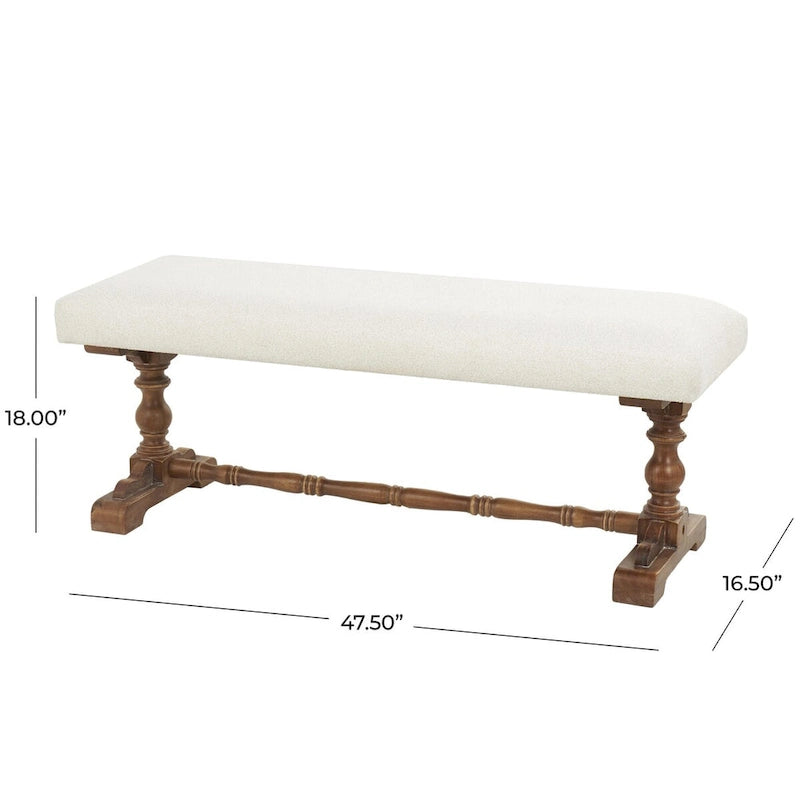 Cream Fabric Bench with Brown Turned Legs - Seats 2