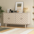4-Door Sideboard - Convex Geometric Pattern - Silver Handles - MDF