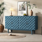 4-Door Sideboard - Convex Geometric Pattern - Silver Handles - MDF