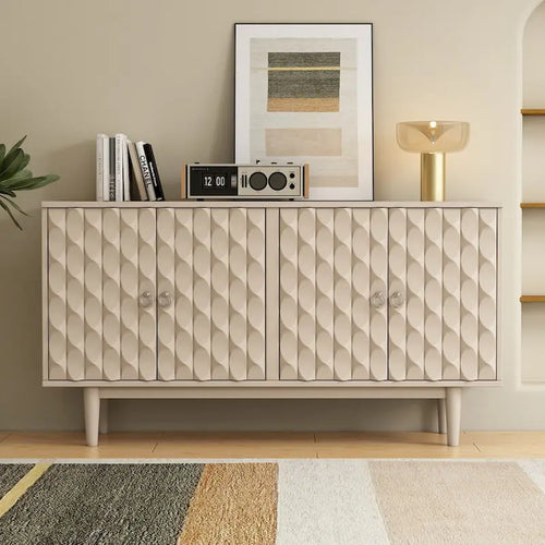 4-Door Sideboard - Convex Geometric Pattern - Silver Handles - MDF