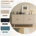 4-Door Sideboard - Convex Geometric Pattern - Silver Handles - MDF